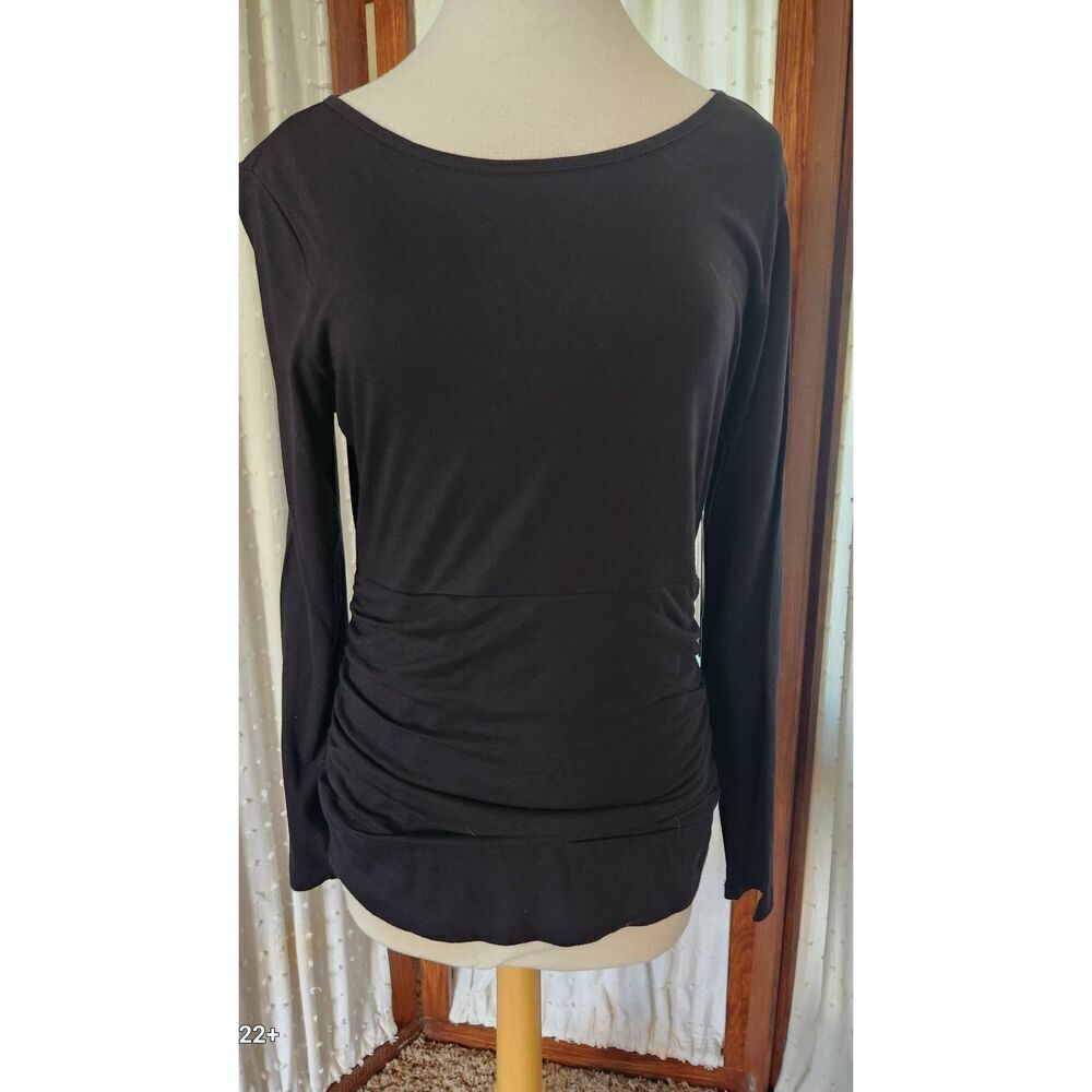 T0 Tribal Black top w Ruching on the Sides of the Waist & Hips Long Sleeves NWT
